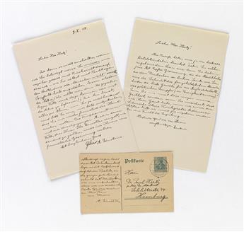 EINSTEIN, ALBERT. Three items Signed, Einstein or A. Einstein, each to Paul Hertz, in German: two Autograph Letters * Autograph Pos